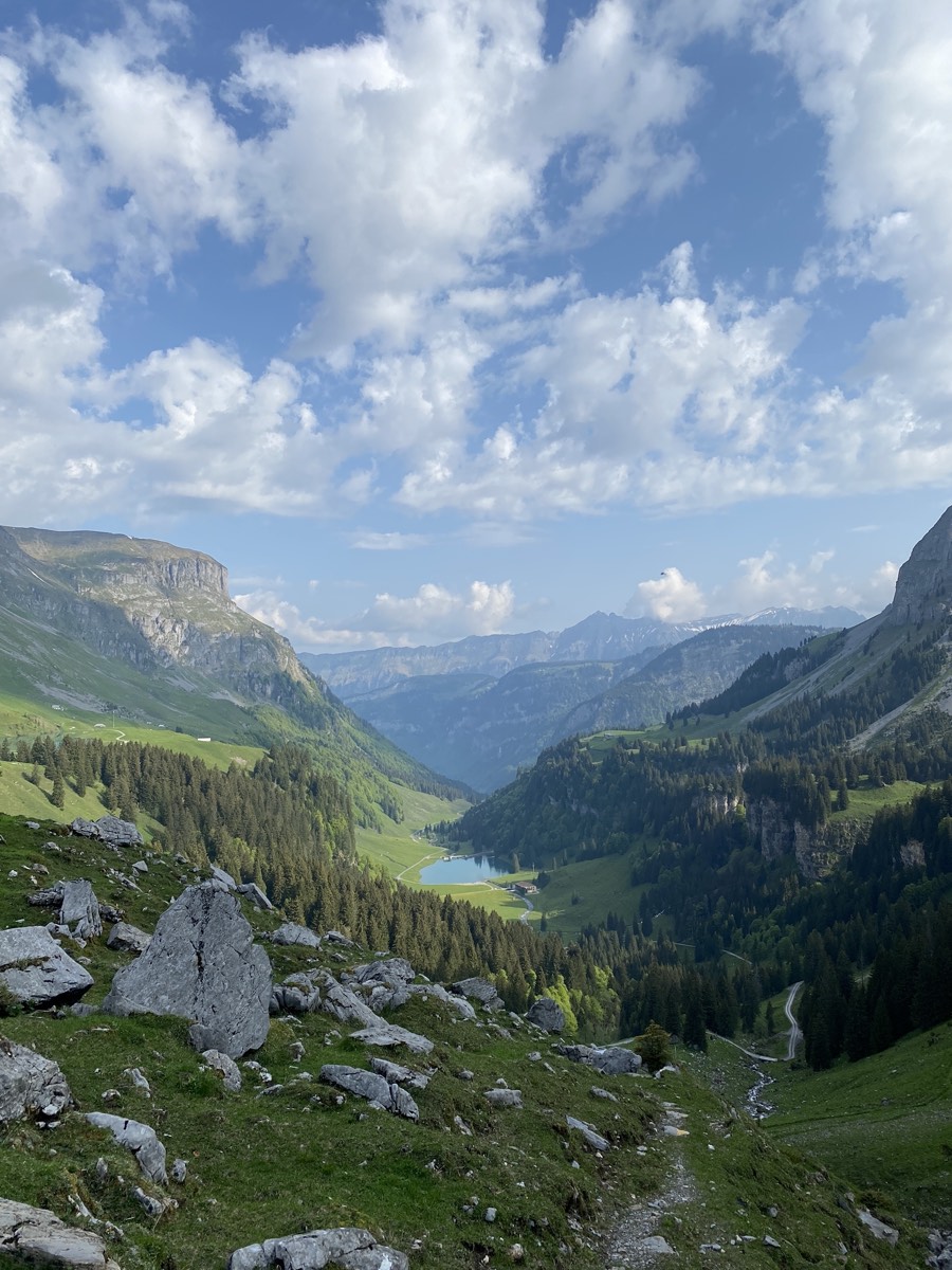 Alpental mit Blick auf einen See