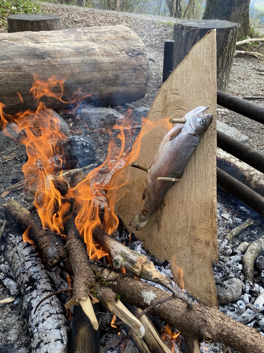 Fisch über dem offenen Feuer